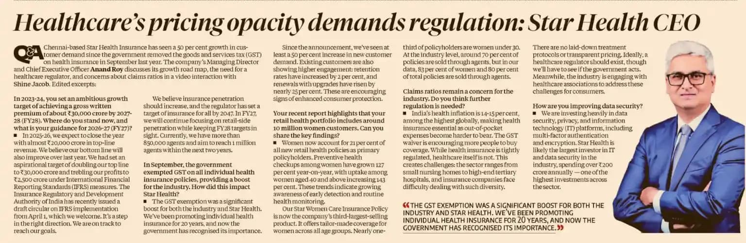 Healthcare's pricing opacity demands regulation: Star Health CEO